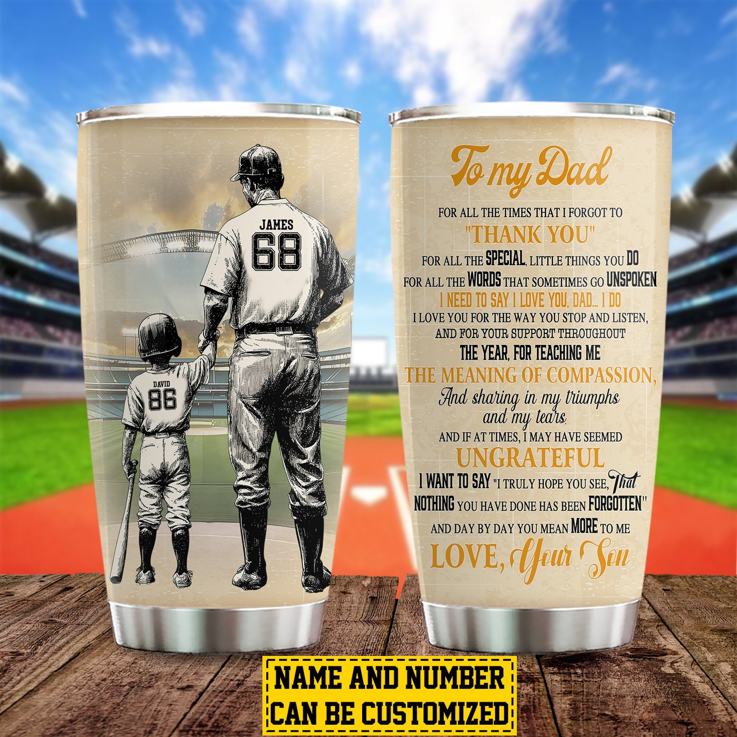 Personalized Baseball Dad & Son Stainless Steel Tumbler, To My Dad For All The Times That I Forgot To Thank You Sport Travel Mug Tumblers Father's Day Gift For Dad From Baseball Boy