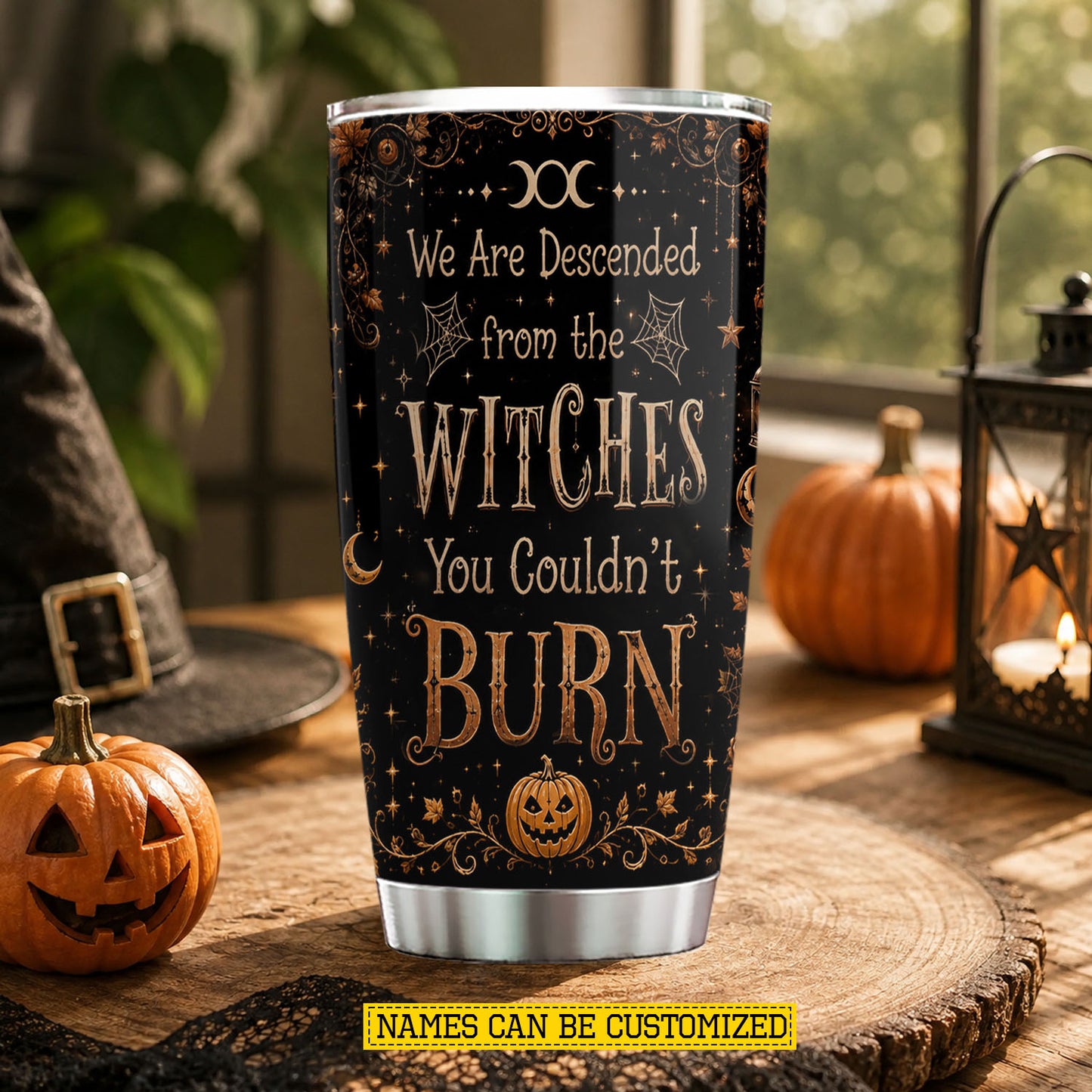 Personalized Halloween Couple Witch Tumbler, We Are Descended From The Witches, Spooky Season Stainless Steel Tumbler, Travel Mug Tumblers Gift For Your Best Friend