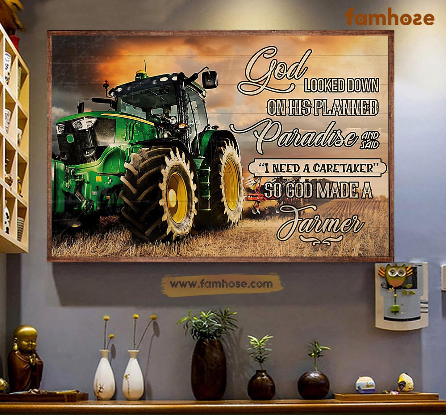 Tractor Poster & Canvas, God Looked Down On His Planned Paradise Said I Need A CareTaker, Tractor Canvas Wall Art, Poster Gift For Tractor Lovers