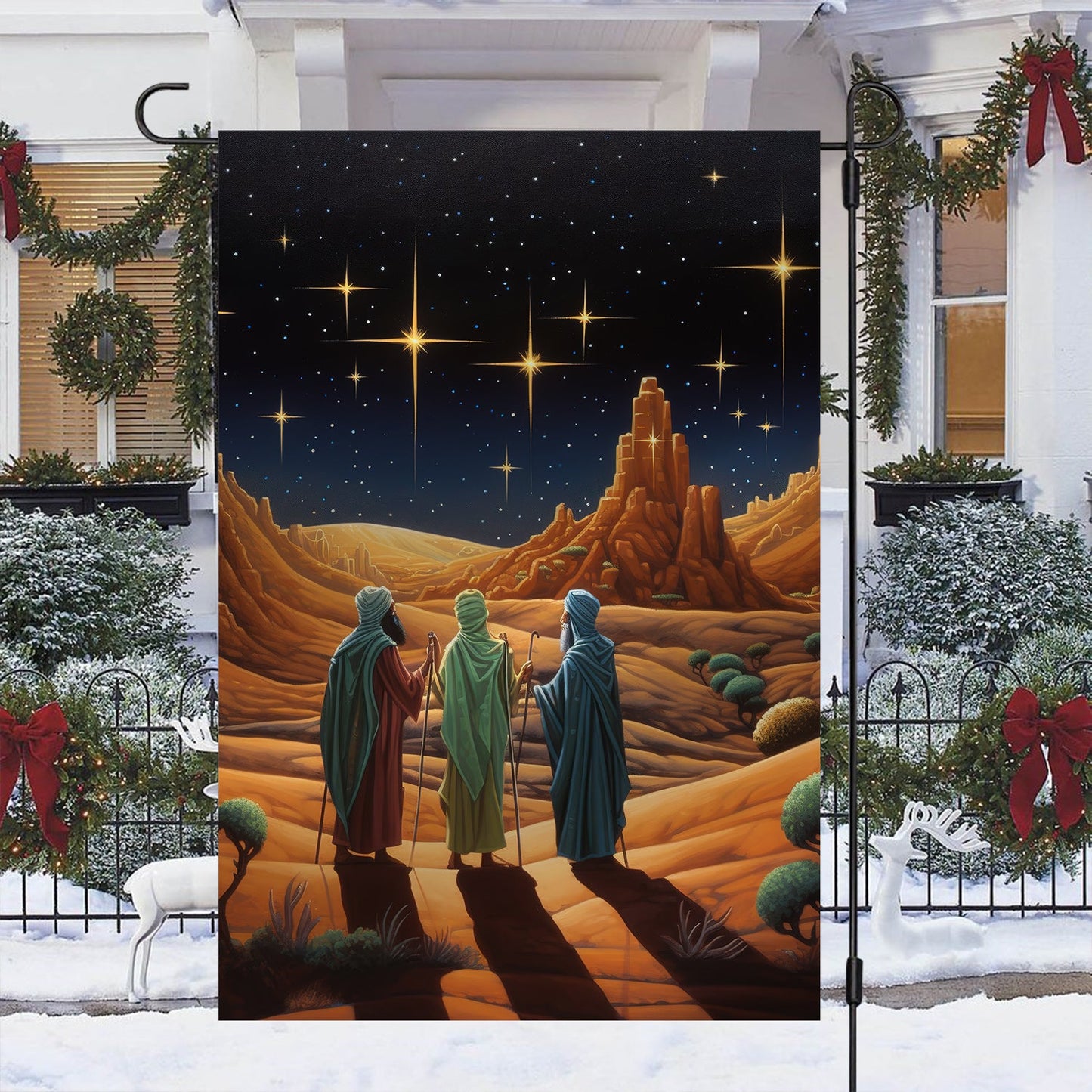 Starry Night Journey The Three Wise Men's Quest, Christmas Garden Flag - House Flag, Nativity Religious Christians Flag Gift