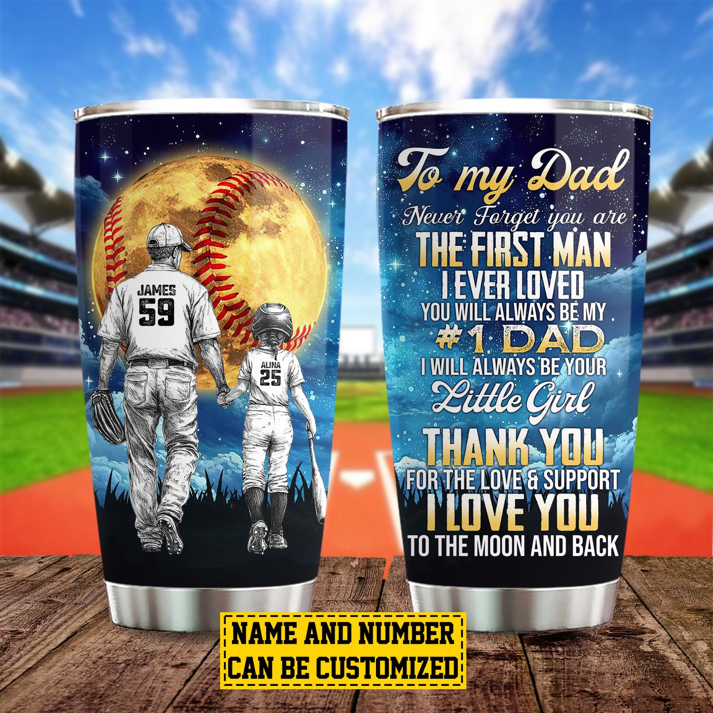 Personalized Softball Dad & Daughter Stainless Steel Tumbler, To My Dad I Love You To The Moon And Back Sport Travel Mug Tumblers Father's Day Gift For Dad From Softball Girl