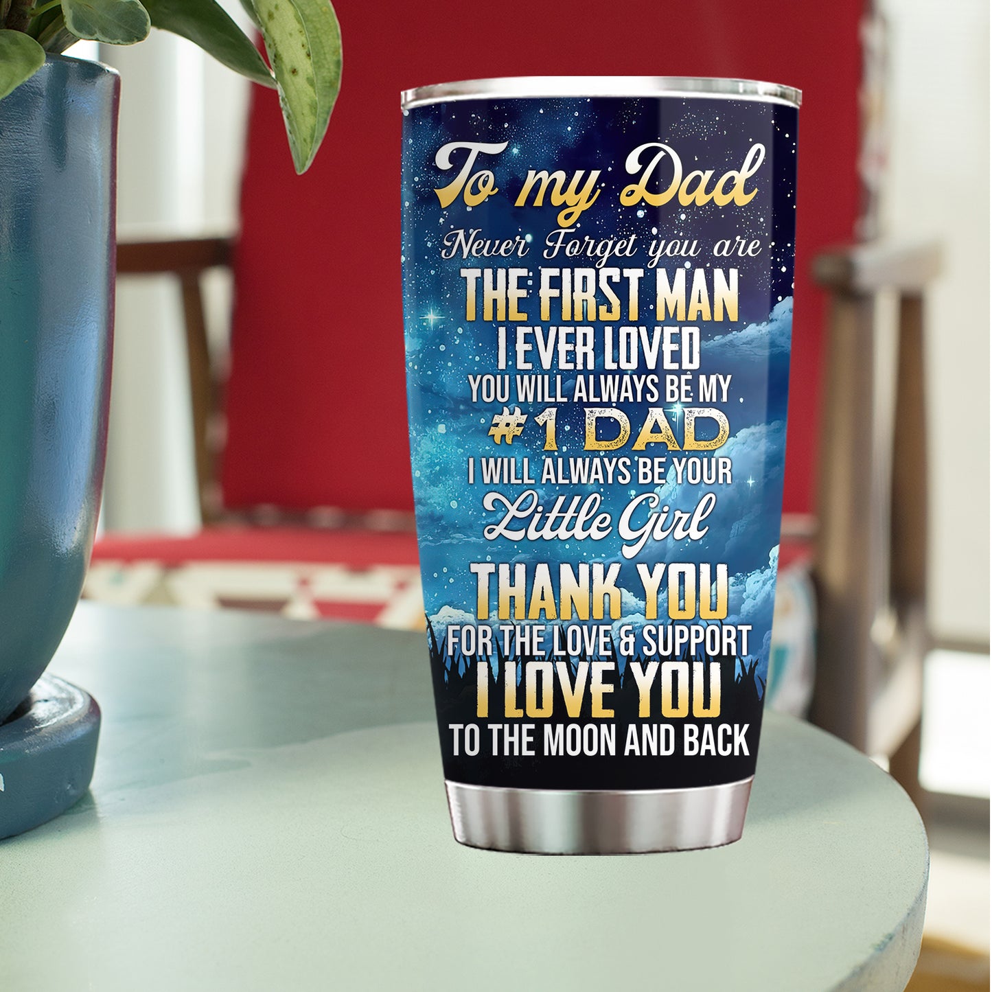 Personalized Softball Dad & Daughter Stainless Steel Tumbler, To My Dad I Love You To The Moon And Back Sport Travel Mug Tumblers Father's Day Gift For Dad From Softball Girl