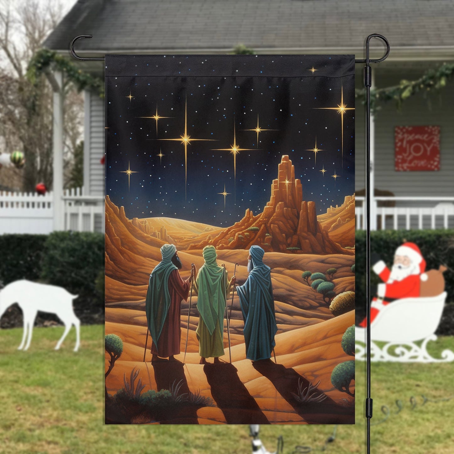 Starry Night Journey The Three Wise Men's Quest, Christmas Garden Flag - House Flag, Nativity Religious Christians Flag Gift