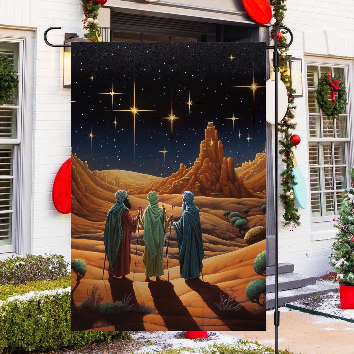 Starry Night Journey The Three Wise Men's Quest, Christmas Garden Flag - House Flag, Nativity Religious Christians Flag Gift