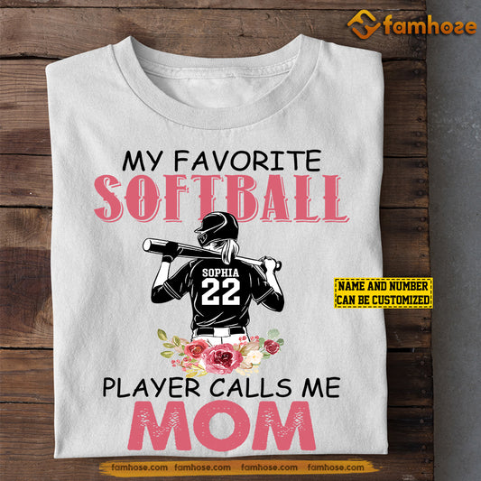 Personalized Softball Mom Daughter T-shirt, My Favorite Softball Player Calls Me Mom Tee Mother's Day Gift For Mom From Softball Girl