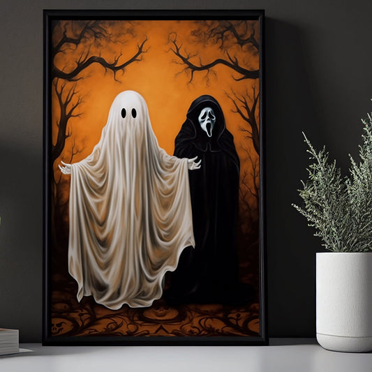 Funny Spooky Ghost And Death God Canvas Art Print - Dark Surreal Creepy Ghost Halloween Wall Decor