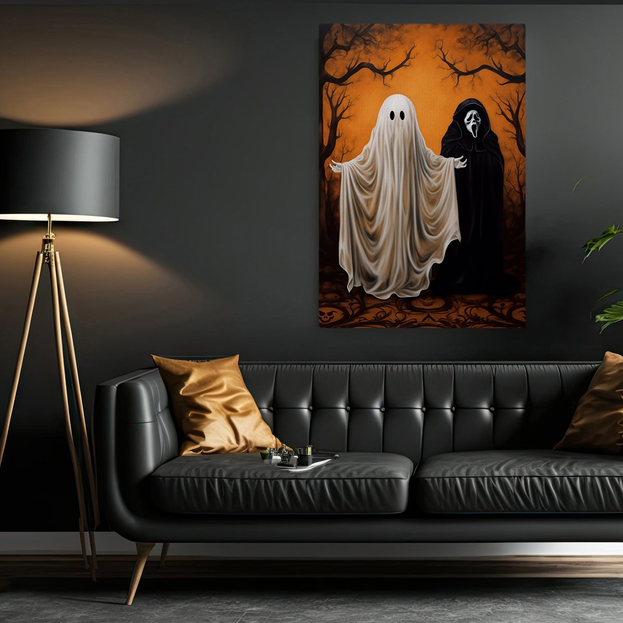 Funny Spooky Ghost And Death God Canvas Art Print - Dark Surreal