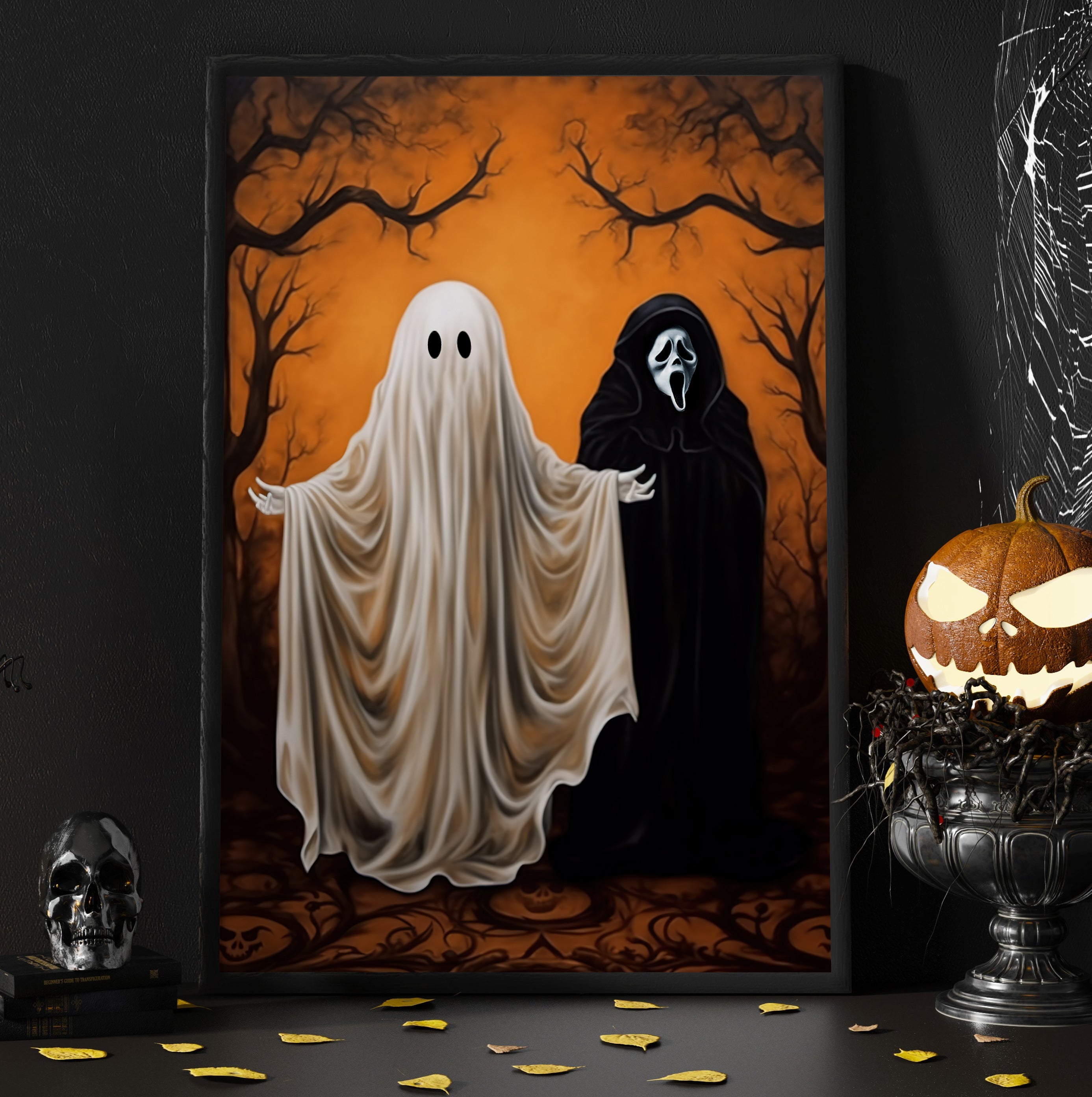 Funny Spooky Ghost And Death God Canvas Art Print - Dark Surreal