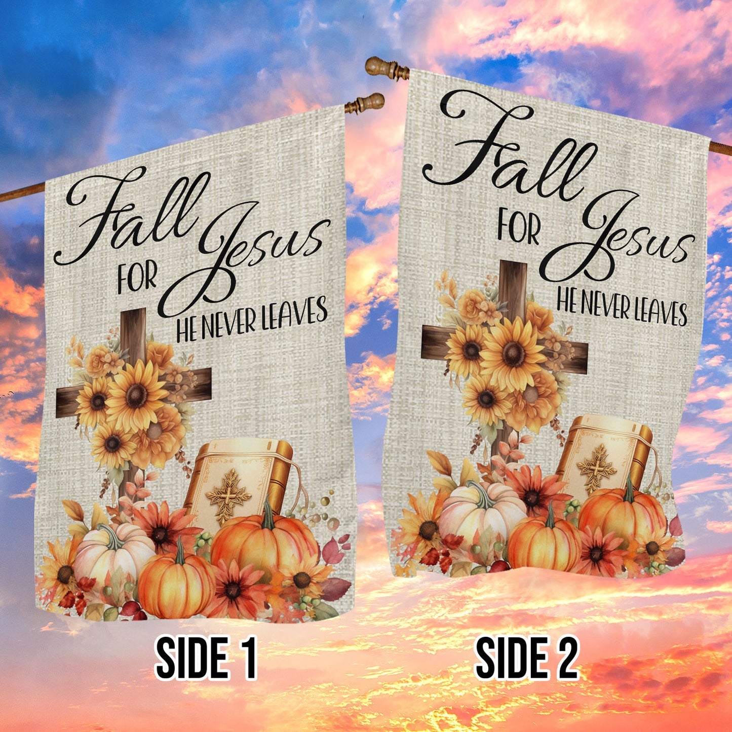 Fall For Jesus He Never Leaves, Autumn Fall Garden Flag - House Flag Decor, Flag Gift For Jesus Lovers