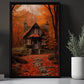 Gorgeous Autumn House In Enchanted ForestCanvas Painting, Wall Art Decor - Fall House Painting Thanksgiving Poster Gift