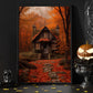 Gorgeous Autumn House In Enchanted ForestCanvas Painting, Wall Art Decor - Fall House Painting Thanksgiving Poster Gift