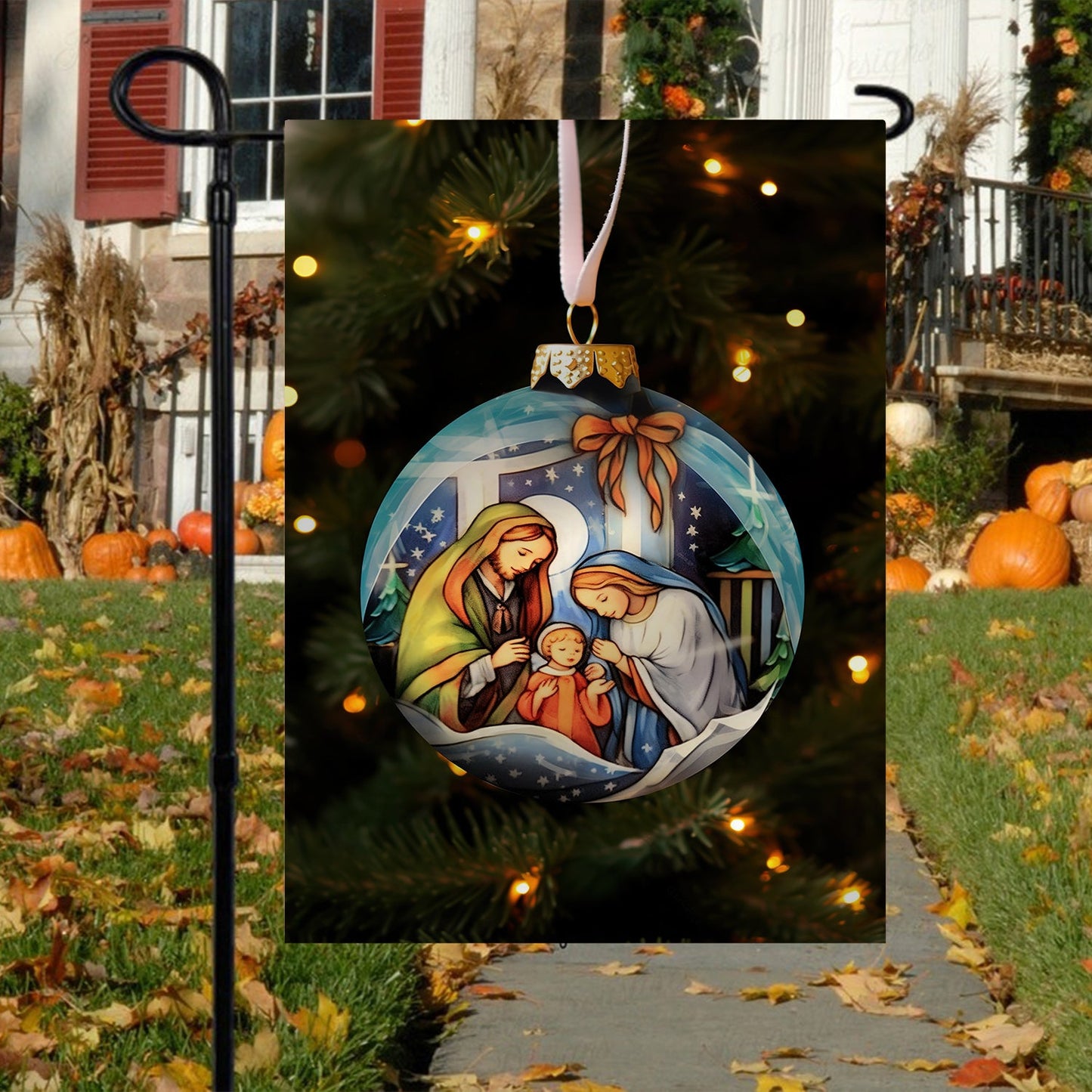 Holy Family Christmas Nativity Scene On A Festive, Christmas Garden Flag - House Flag, Nativity Religious Winter Jesus Christians Flag Gift