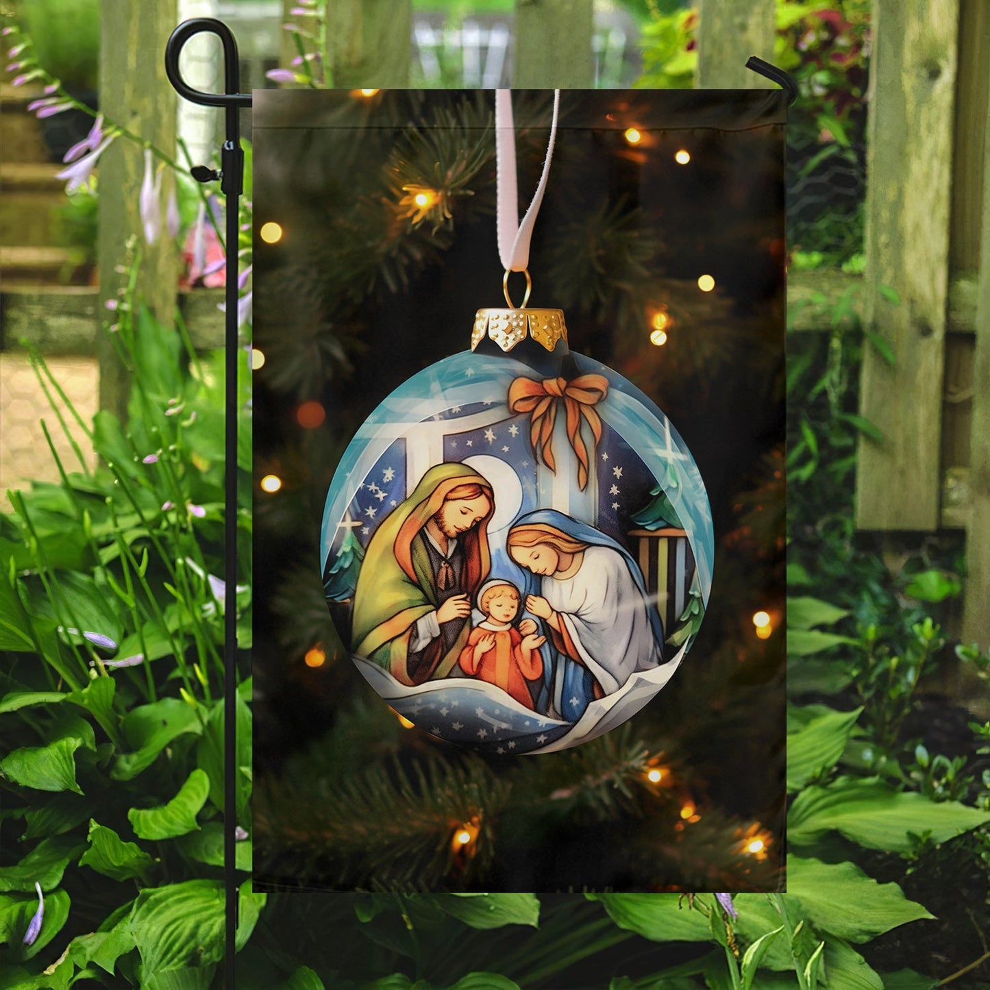 Holy Family Christmas Nativity Scene On A Festive, Christmas Garden Flag - House Flag, Nativity Religious Winter Jesus Christians Flag Gift