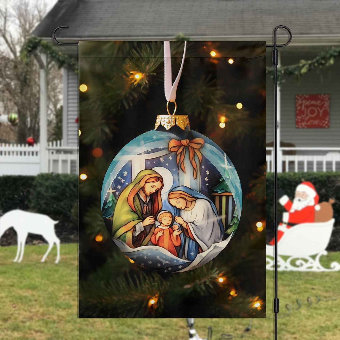 Holy Family Christmas Nativity Scene On A Festive, Christmas Garden Flag - House Flag, Nativity Religious Winter Jesus Christians Flag Gift