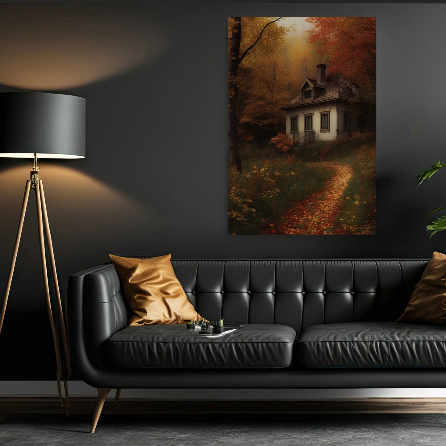 Gorgeous Autumn House In Enchanted Forest Canvas Painting, Wall Art Decor - Fall House Painting Thanksgiving Poster Gift