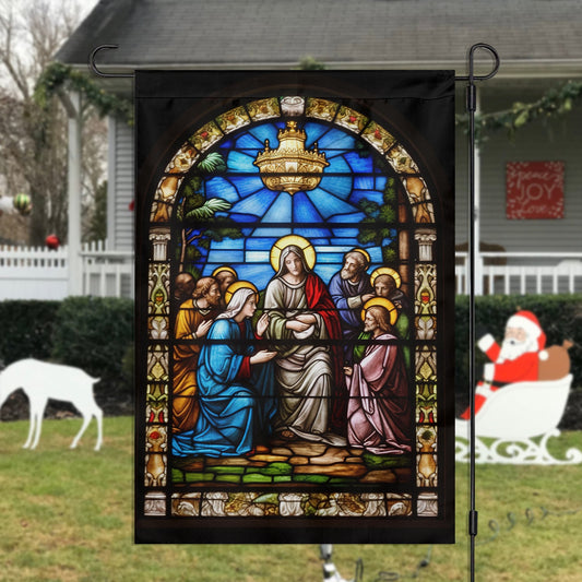 Holy Family Stained Glass Depiction Of Mary, Christmas Garden Flag - House Flag, Nativity Religious Winter Jesus Christians Flag Gift