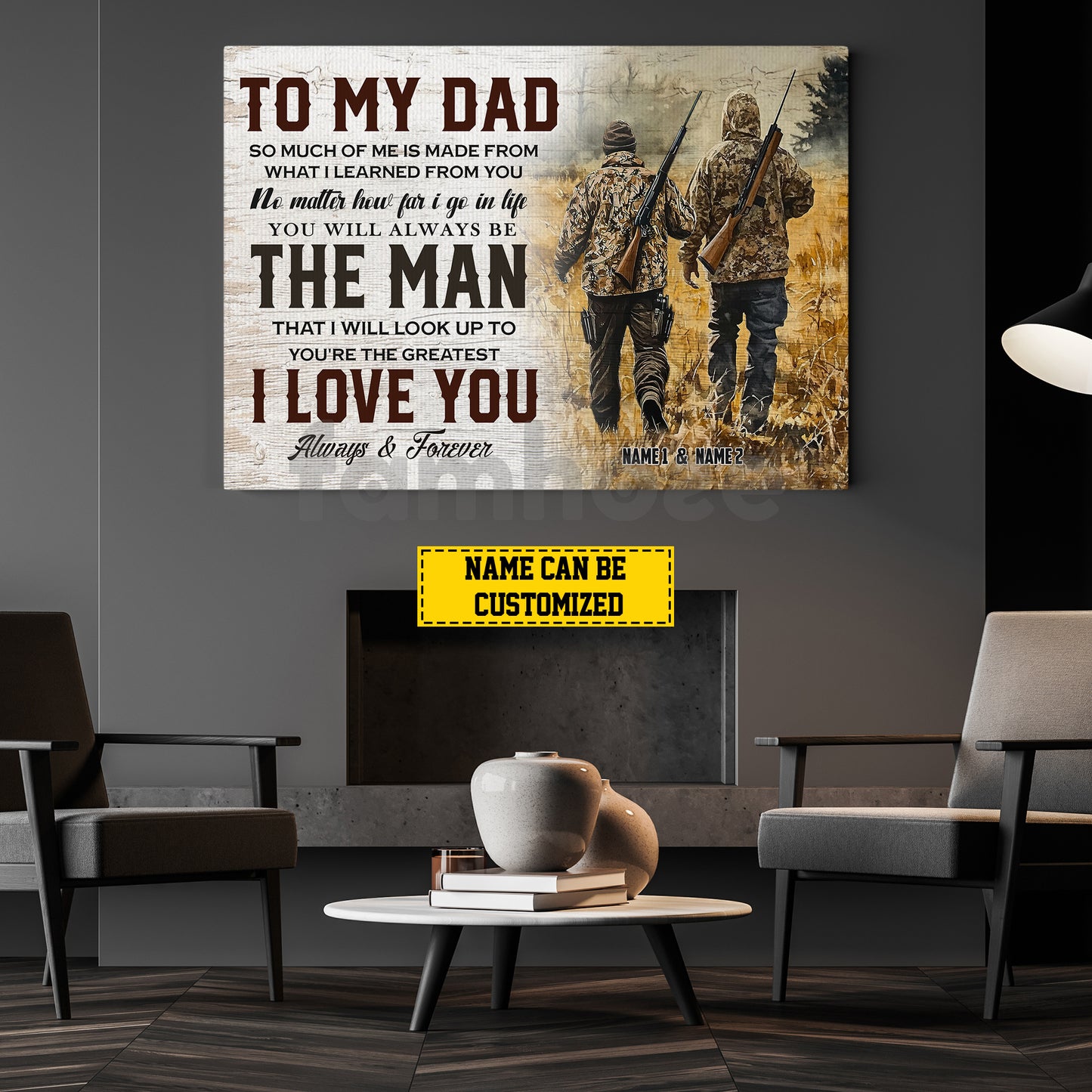 Personalized Hunting Dad Son Canvas Painting, To My Dad I Love You Inspirational Quotes Wall Art Decor, Poster Gift For Hunting Lovers