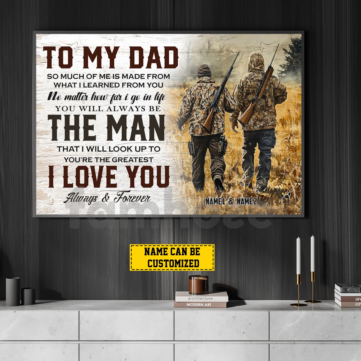 Personalized Hunting Dad Son Canvas Painting, To My Dad I Love You Inspirational Quotes Wall Art Decor, Poster Gift For Hunting Lovers