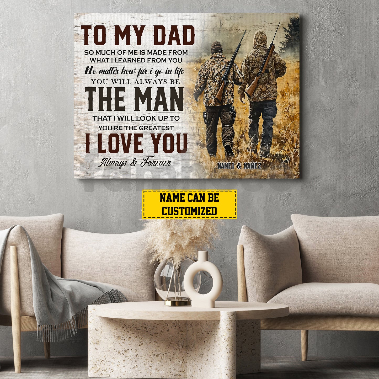 Personalized Hunting Dad Son Canvas Painting, To My Dad I Love You Inspirational Quotes Wall Art Decor, Poster Gift For Hunting Lovers
