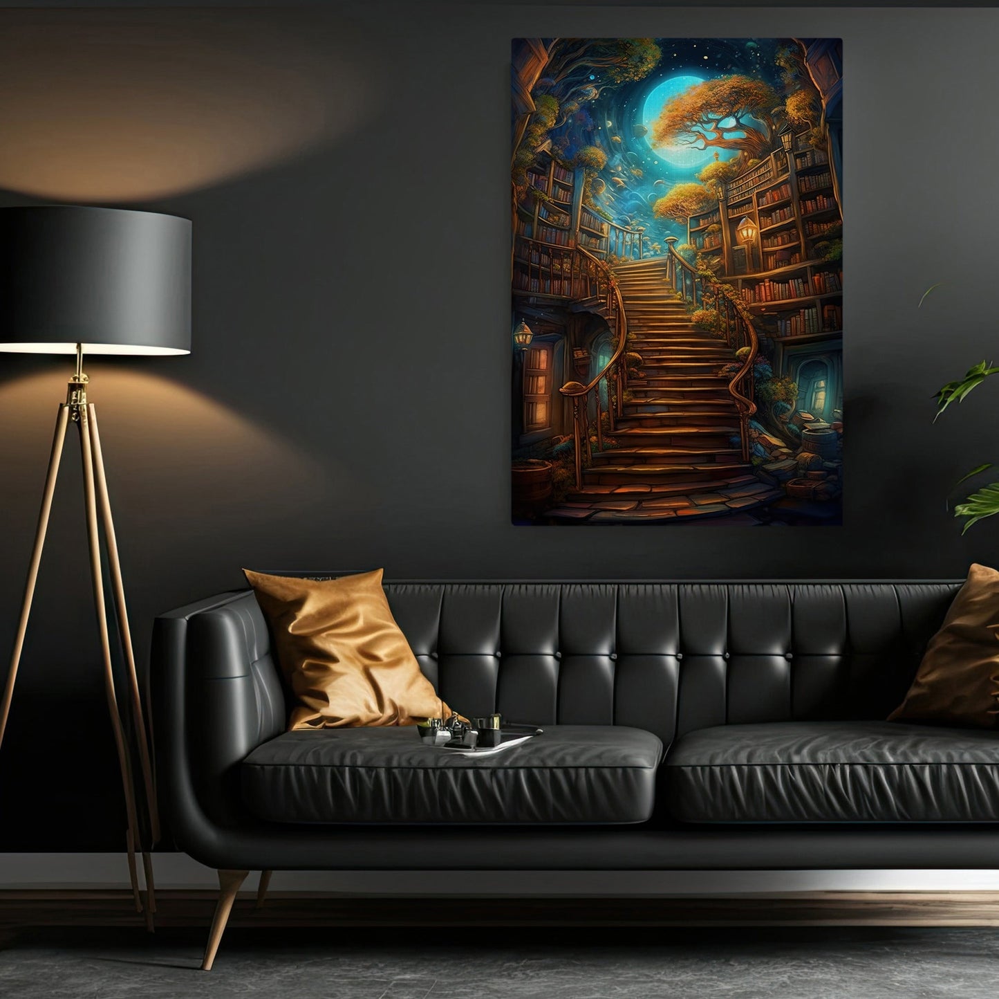 Stairway To Magical Paradise, Paradise Library Book Canvas Painting, Wall Art Print - Poster Gift For Reading Book Lovers