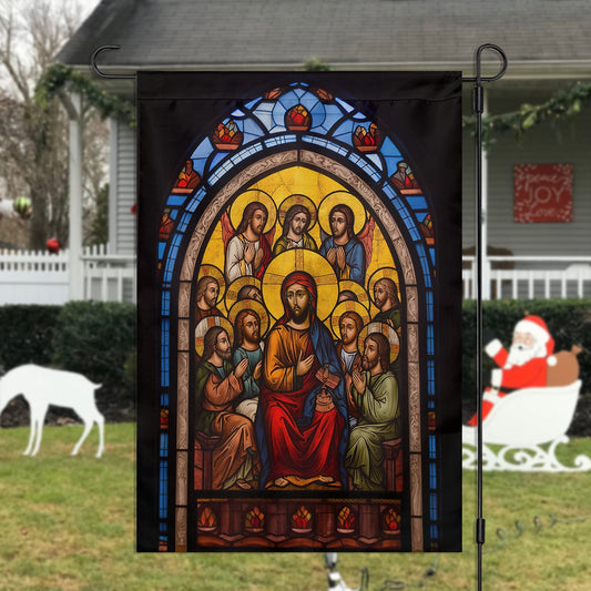 Holy Family Christ And Apostles A Stained Glass Winter, Christmas Garden Flag - House Flag, Nativity Religious Winter Christians Flag Gift