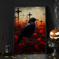 Blood Cemetery Crow Dark Vintage Halloween Canvas Painting, Wall Art Decor - Haunting Grave Black Raven Halloween Poster Gift