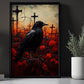 Blood Cemetery Crow Dark Vintage Halloween Canvas Painting, Wall Art Decor - Haunting Grave Black Raven Halloween Poster Gift