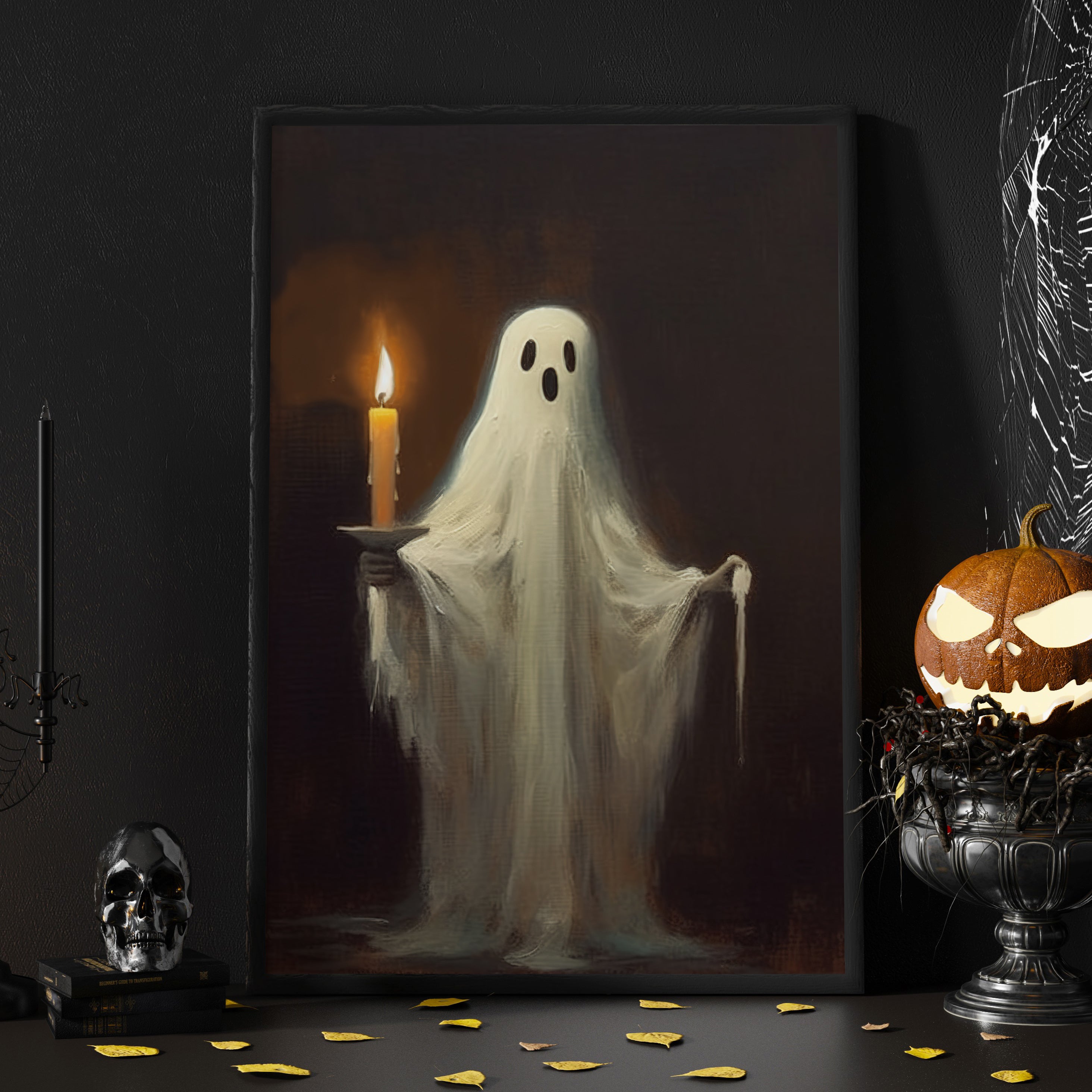 Ghost Hold A Candle In A Dark Room Halloween Canvas Painting, Wall Art ...