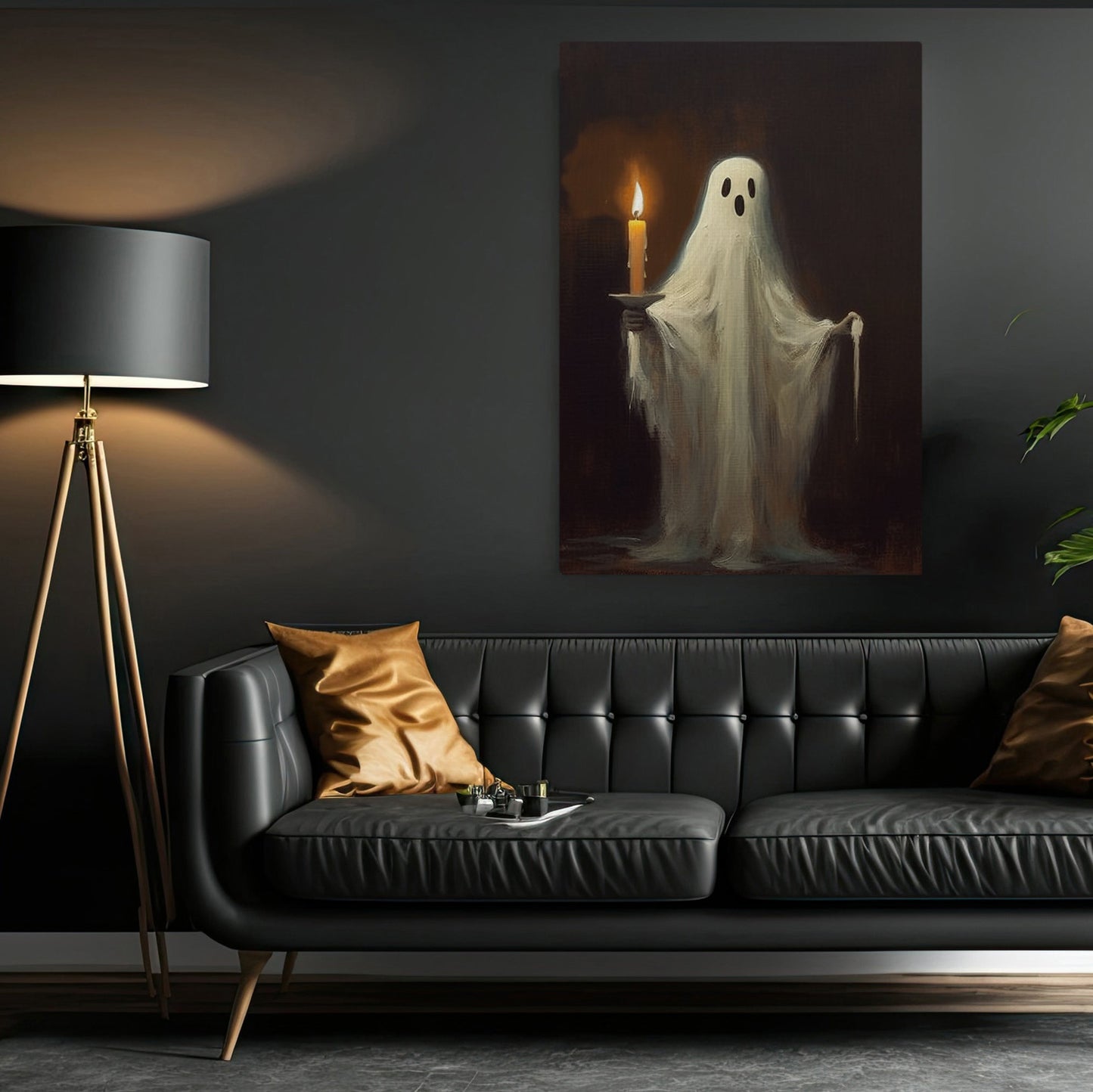 Ghost Hold A Candle In A Dark Room Halloween Canvas Painting, Wall Art Decor - Dark Ghost Halloween Poster Gift