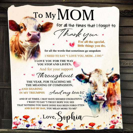 Cow Blanket, To My Mom Thank You For All The Special Things You Do Fleece Blanket - Sherpa Blanket Mother's Day Gift For Mom From Daughter