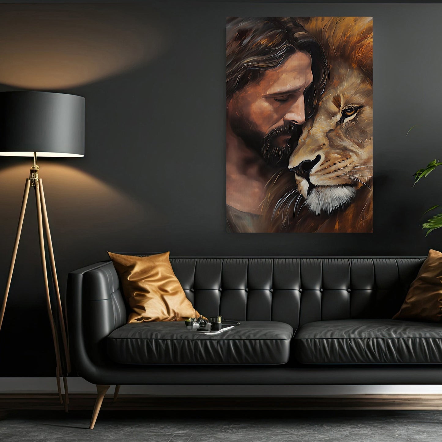 The Jesus And Lion Portrait, Jesus Canvas Painting, Christians Wall Art Decor, Religious Poster Gift