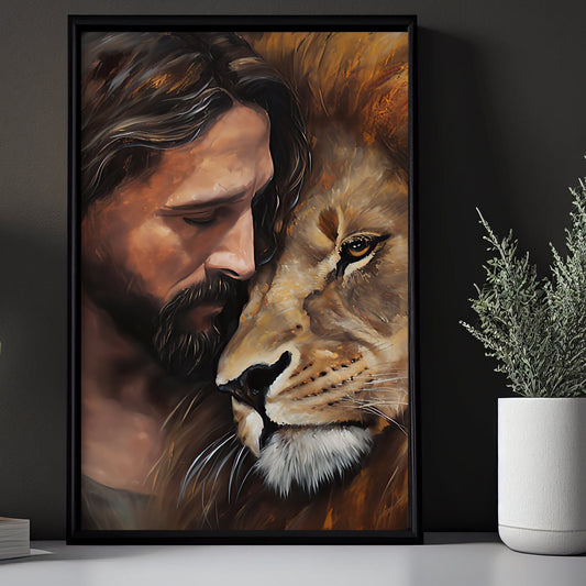 The Jesus And Lion Portrait, Jesus Canvas Painting, Christians Wall Art Decor, Religious Poster Gift