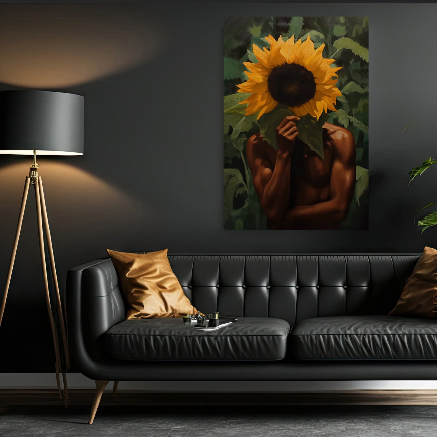 American Black Men With Sunflowers, Victorian Canvas Painting, Gothic Wall Art Decor - Modern Male Poster Gift