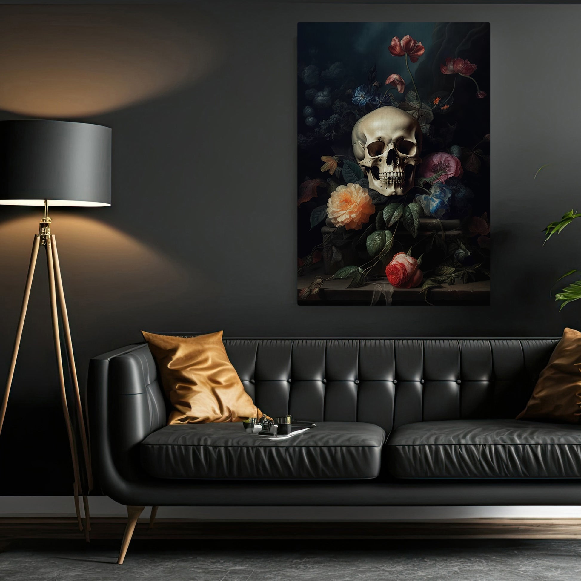 The Skull Hiding Flowers, Gothic Canvas Painting, Wall Art Decor - Vintage  Skull Poster Gift