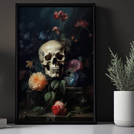 The Skull Hiding Flowers, Gothic Canvas Painting, Wall Art Decor - Vintage Skull Poster Gift