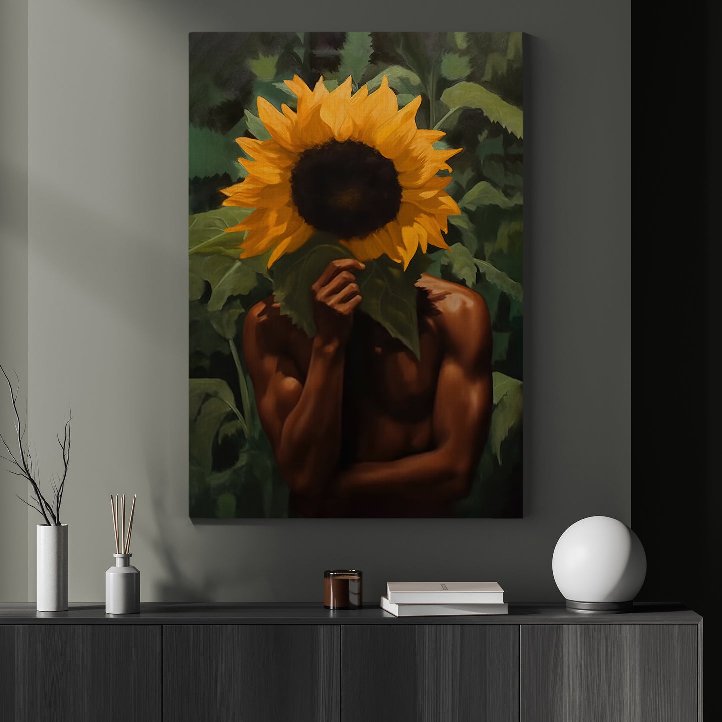 American Black Men With Sunflowers, Victorian Canvas Painting, Gothic Wall Art Decor - Modern Male Poster Gift
