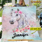 Personalized Horse Blanket, Cute Flower Horse, Horse Fleece Blanket - Sherpa Blanket Gift For Horse Lover