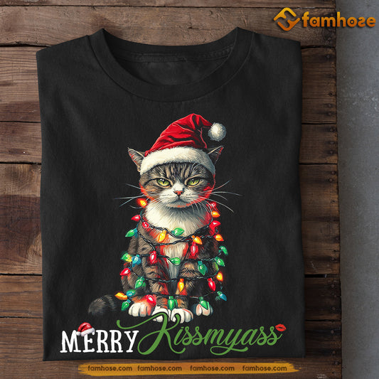 Funny Christmas Cat T-shirt, Merry Kissmyass, Xmas Gift For Cat Lovers, Cat Owners Tee