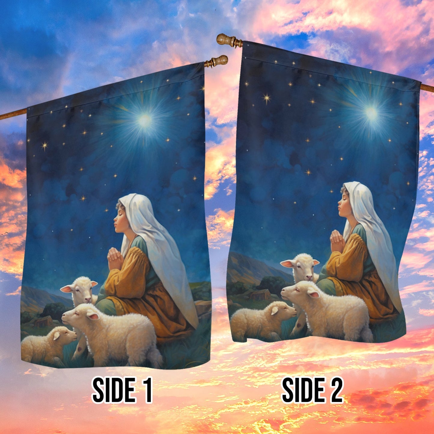 Starry Night Of Devotion Mary's Prayerful Moment, Christmas Garden Flag - House Flag, Nativity Religious Winter Christians Flag Gift