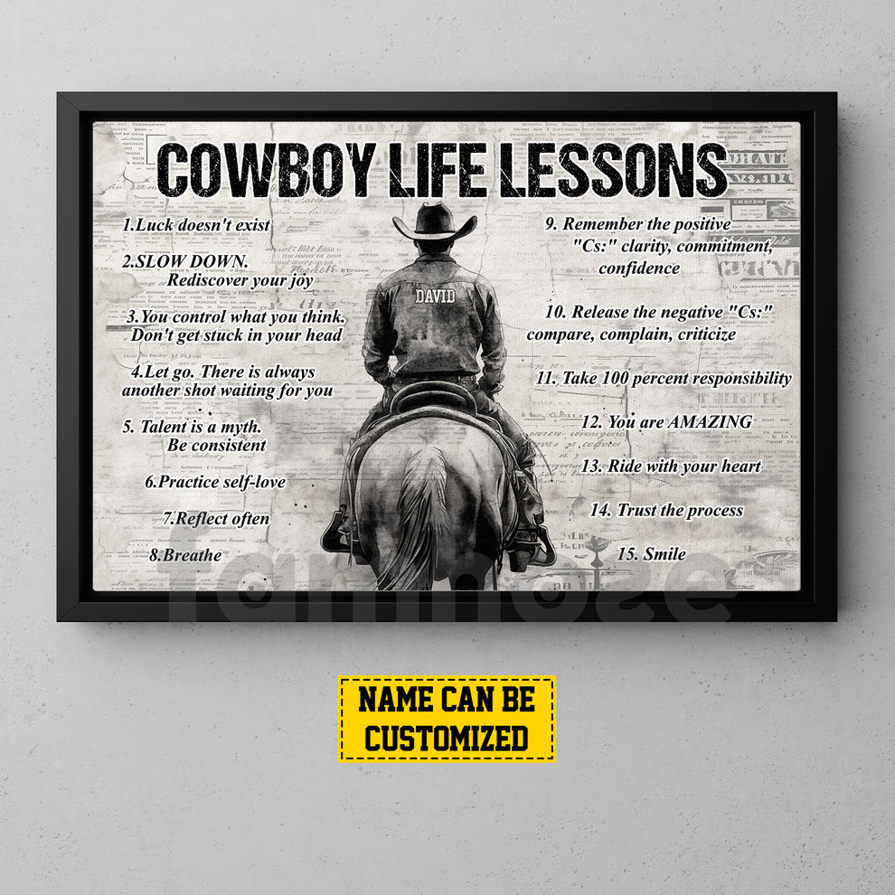 Cowboy Lessons Vintage Personalized Cowboy Canvas Painting, Cowboy Life Lessons Cool ...