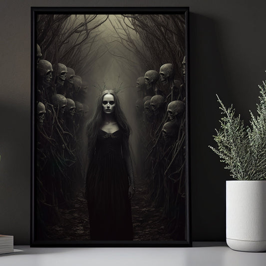 Creepy Witch In Dead Land Vintage Gothic Canvas Wall Art Print - Dark Surreal Mythical Witch Halloween Poster Print