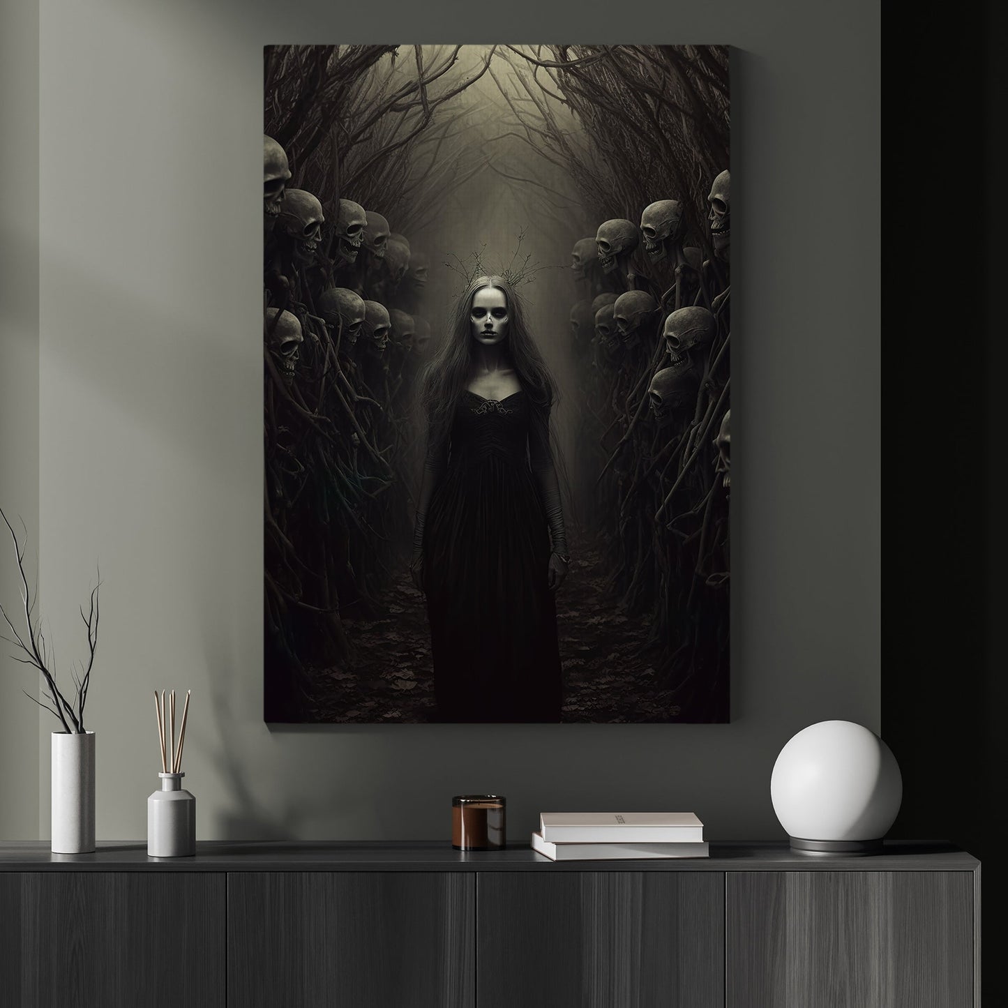 Creepy Witch In Dead Land Vintage Gothic Canvas Wall Art Print - Dark Surreal Mythical Witch Halloween Poster Print