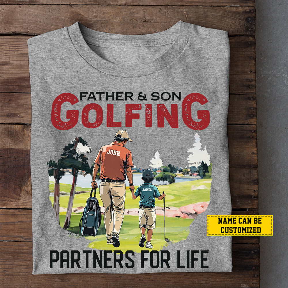 Personalized Golf Dad Son T-shirt, Father & Son Golfing Partners For Life Sport Tee Father's Day Gift For Golf Lovers