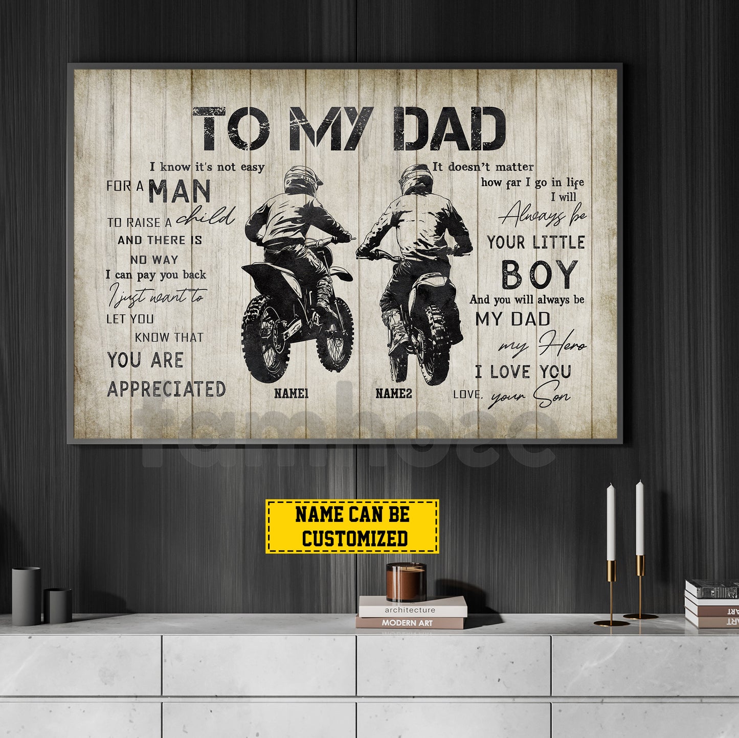 Motivational Personalized Motocross Dad Son Canvas Painting, To My Dad I Know It's Not Easy Wall Art Decor, Poster Father's Day Gift For Motocross Lovers