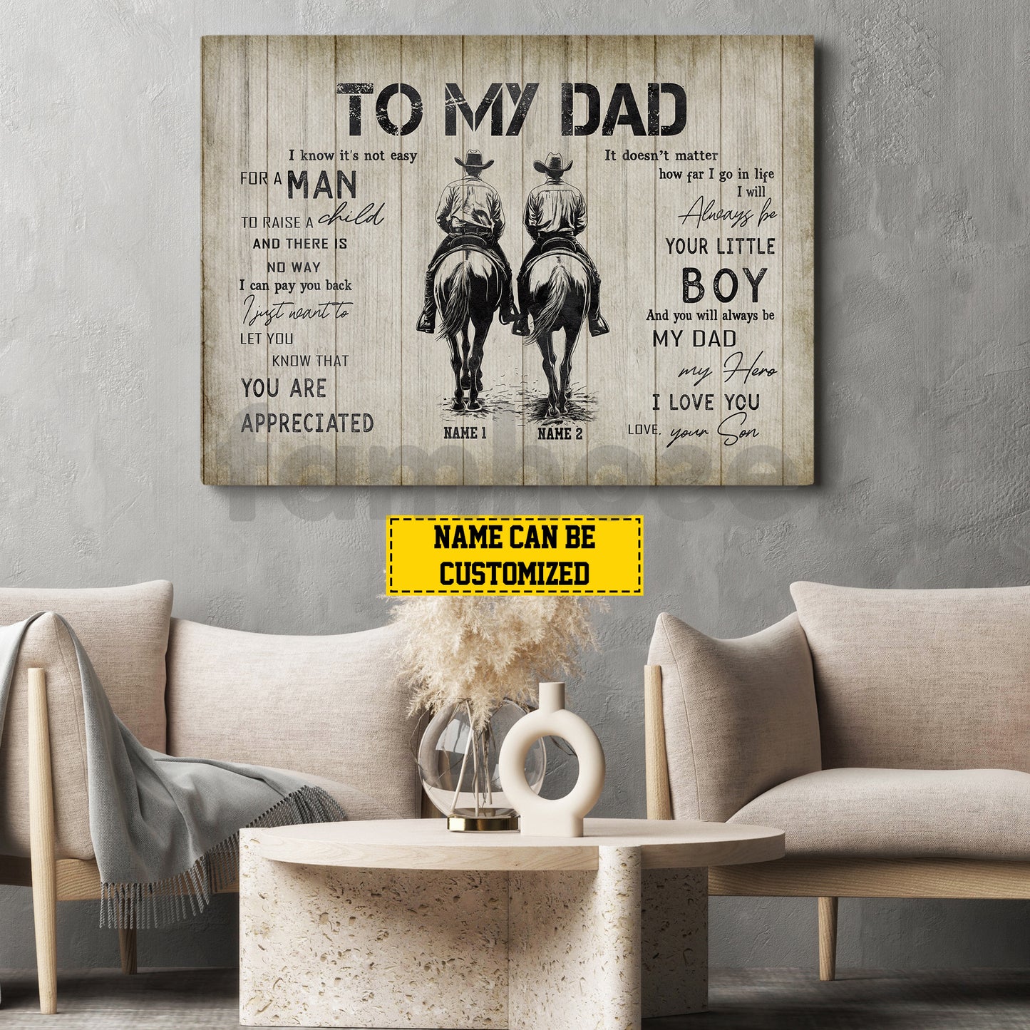 Personalized Cowboy Dad Son Canvas Painting, To My Dad I Know It's Not Easy Wall Art Decor, Poster Father's Day Gift For Cowboy Lovers