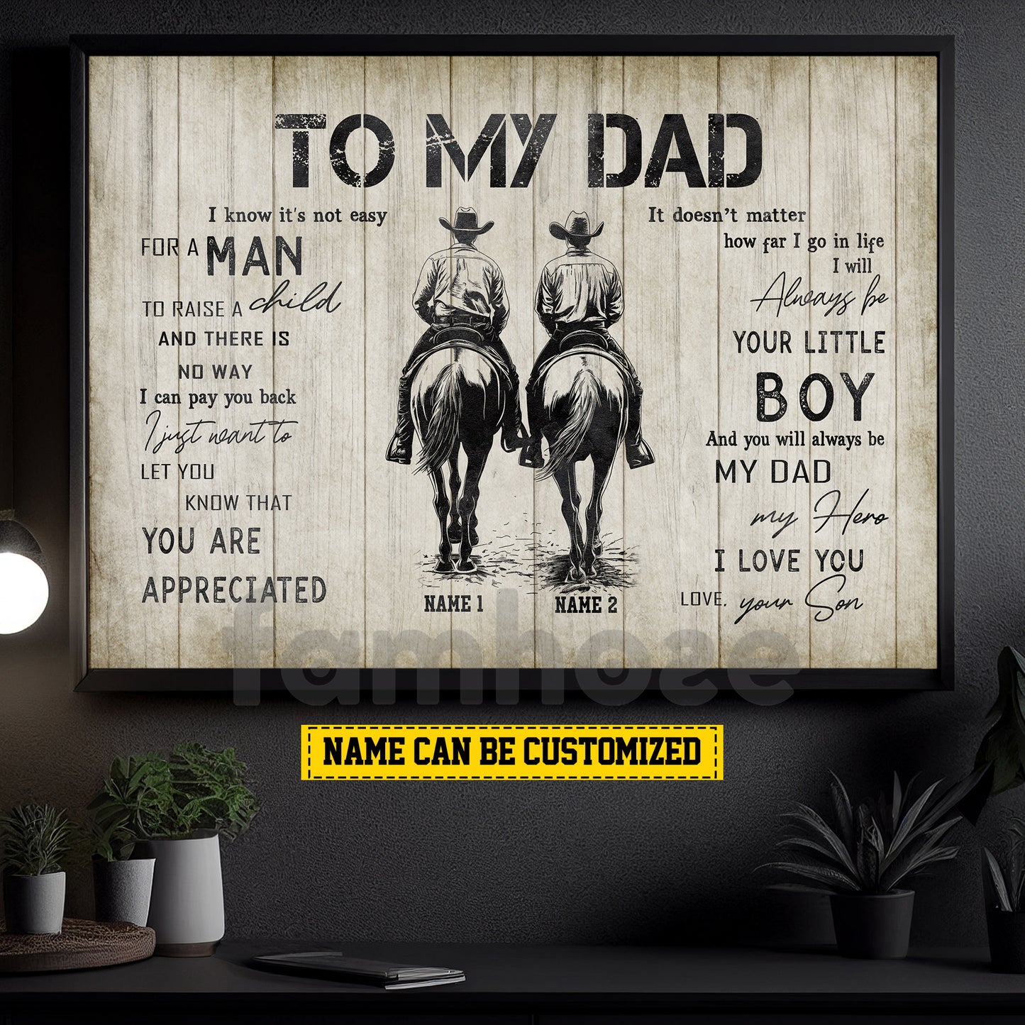 Personalized Cowboy Dad Son Canvas Painting, To My Dad I Know It's Not Easy Wall Art Decor, Poster Father's Day Gift For Cowboy Lovers