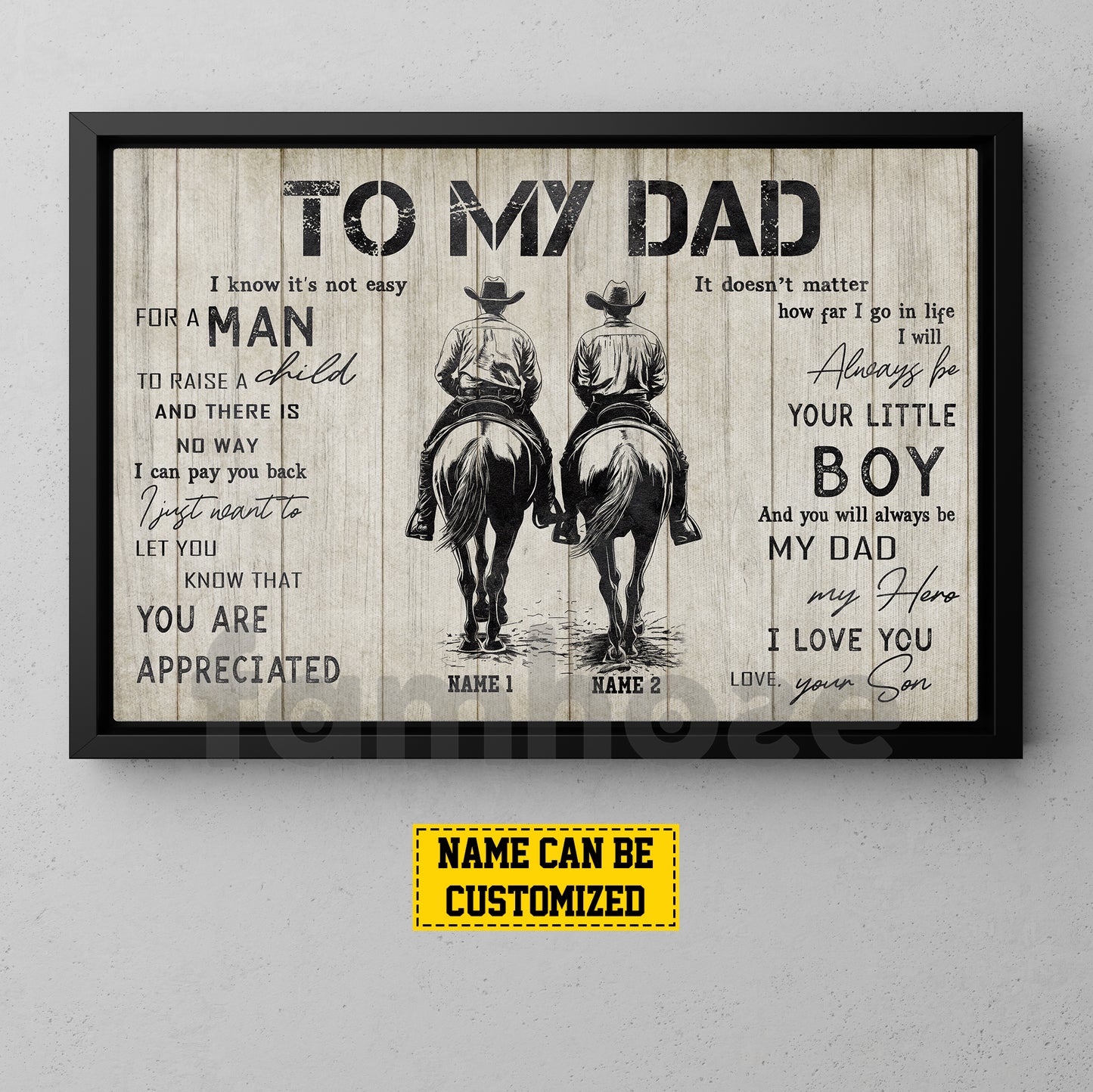 Personalized Cowboy Dad Son Canvas Painting, To My Dad I Know It's Not Easy Wall Art Decor, Poster Father's Day Gift For Cowboy Lovers
