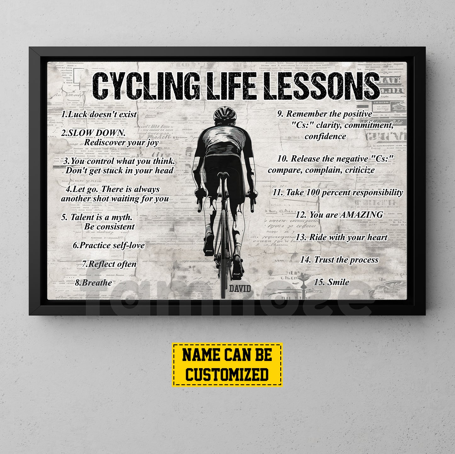 Vintage Personalized Cycling Canvas Painting, Cycling Life Lessons Cool Quotes Wall Art Decor, Poster Gift For Cycling Lovers