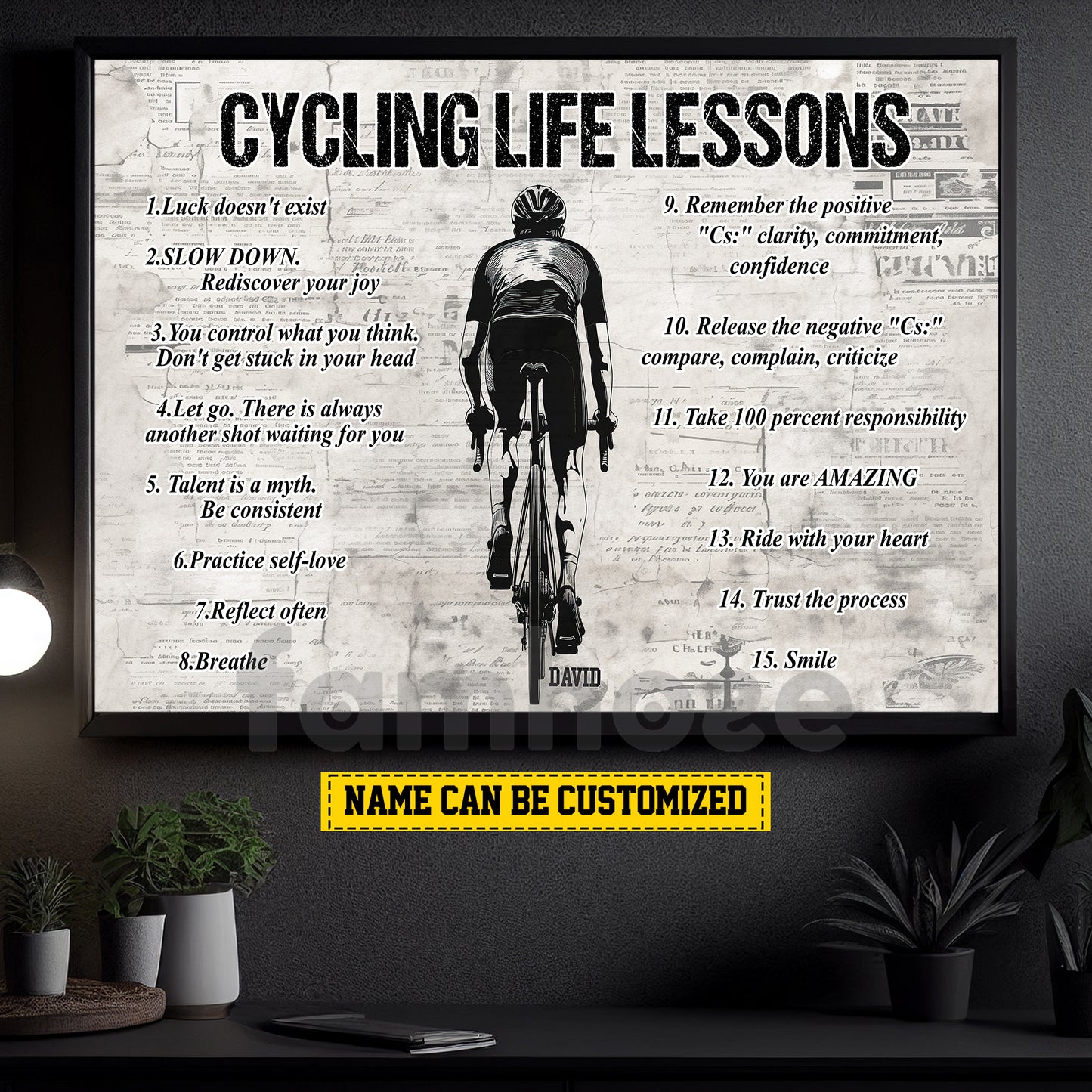 Vintage Personalized Cycling Canvas Painting, Cycling Life Lessons Cool Quotes Wall Art Decor, Poster Gift For Cycling Lovers