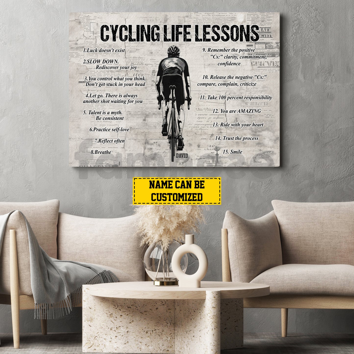 Vintage Personalized Cycling Canvas Painting, Cycling Life Lessons Cool Quotes Wall Art Decor, Poster Gift For Cycling Lovers
